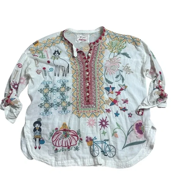 Johnny Was Mishti Cotton Blouse - Picture 1 of 4